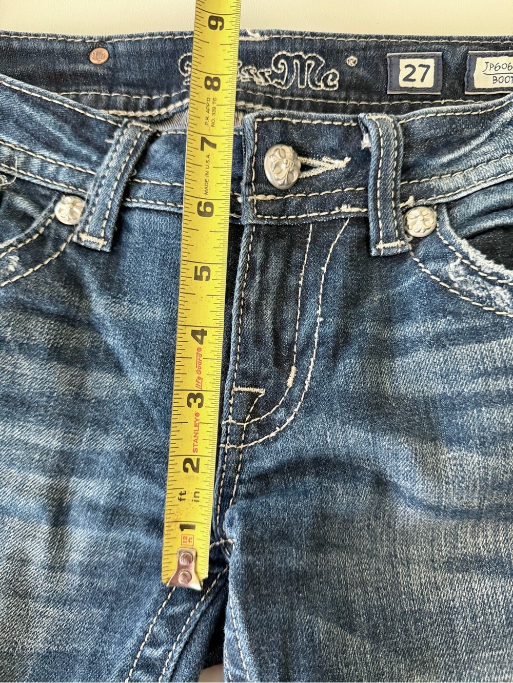 Miss Me Bootcut Jeans Women’s 27 Signature Peace Sign Embellished Pocket JP6062B - Picture 5 of 10